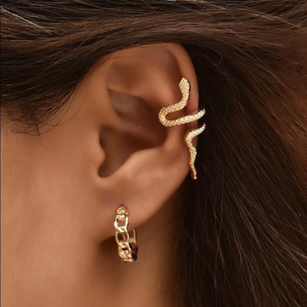 1Pair Chain Hoop Earrings/1pc Snake Cuff